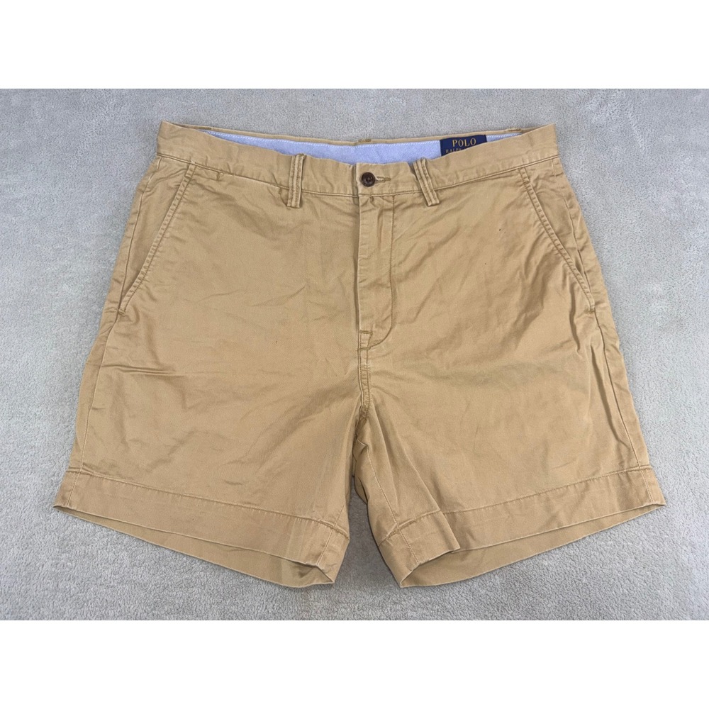 Polo Ralph Lauren Mens 33 Khaki Tan Stretch Classic Fit Chino Shorts Pony Logo